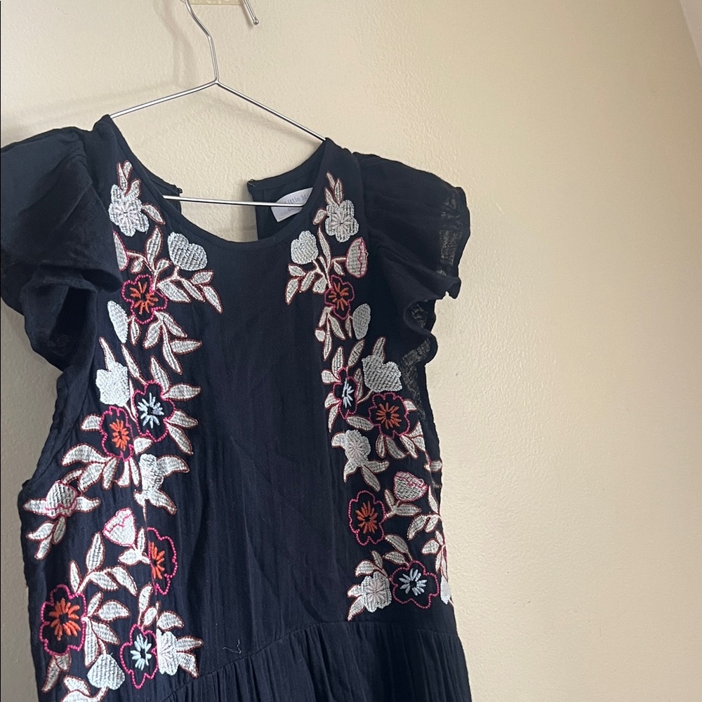 Little Moon Black Dress with Floral Embroidery
